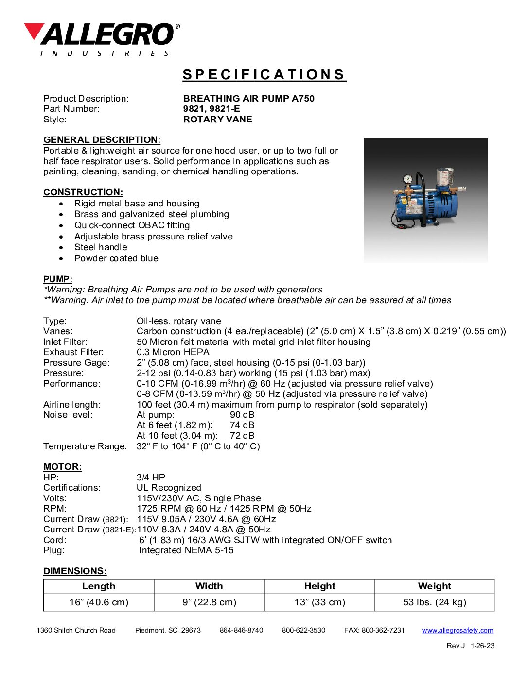 A-750 Breathing Air Pump (220V AC/50 Hz)